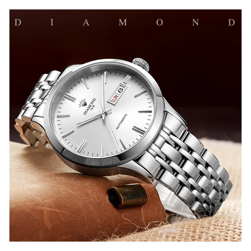 Diamond Automatic Mechanical Movement Watch Men's Watches Silver Dial-2
