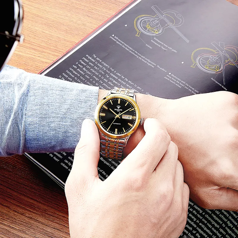 Diamond Automatic Mechanical Movement Watch Men's Watches Silver Dial-13