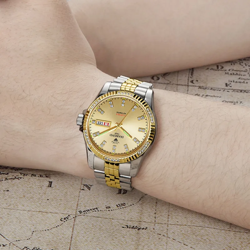 Diamond Automatic Mechanical Movement Watch Men's Watches Gold Dial-28