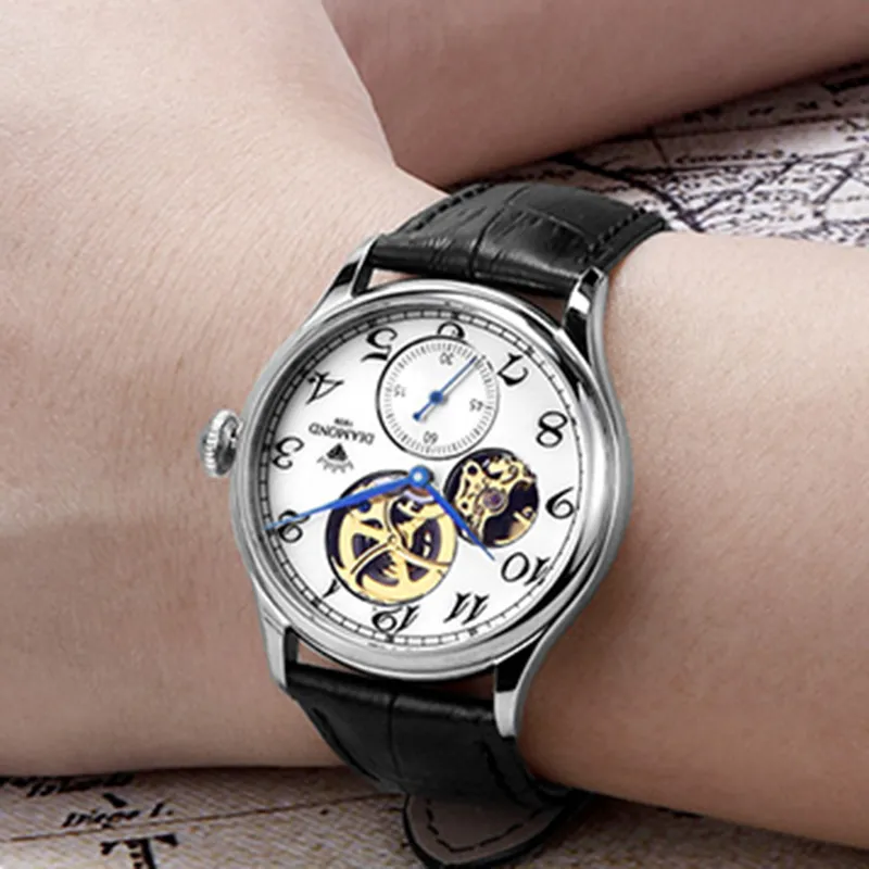 Diamond Automatic/Manual Mechanical Movement Men's Watches White Dial-1