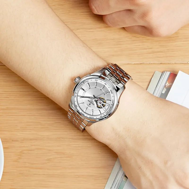 Diamond Automatic/Manual Mechanical Movement Men's Watches White Dial-1