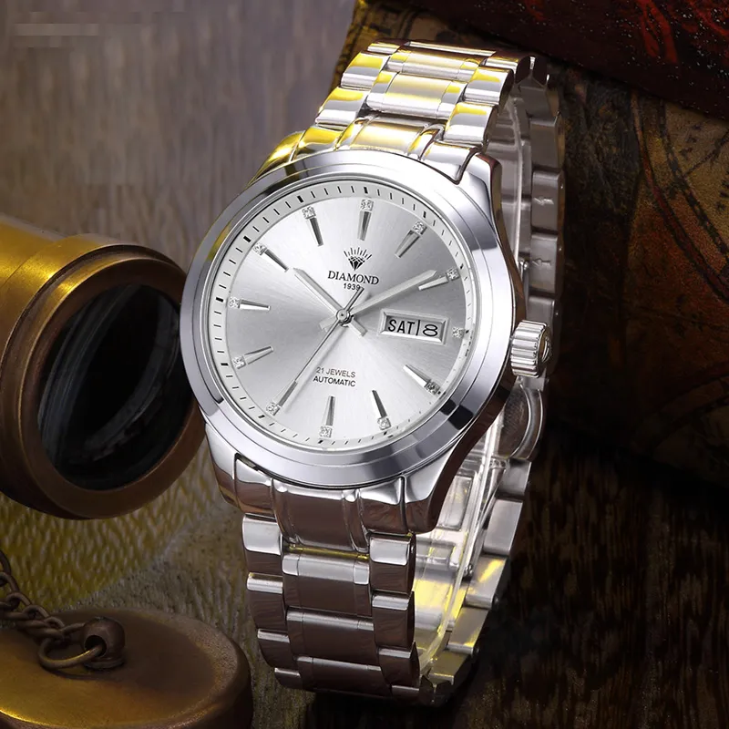 Diamond Automatic Mechanical Movement Watch Men's Watches White Dial-2