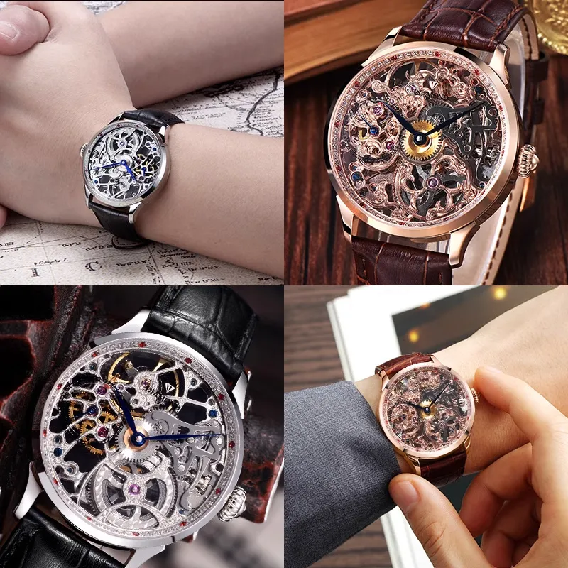 Diamond Manual Mechanical Movement Men's Watches Cut-Out Dial-48