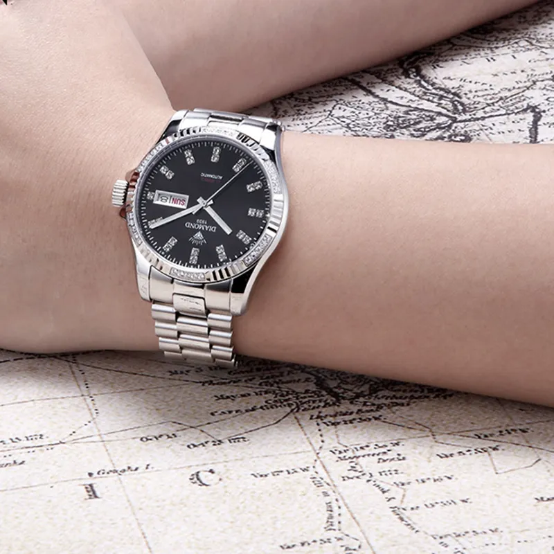 Diamond Automatic Mechanical Movement Watch Men's Watches Gold Dial-17