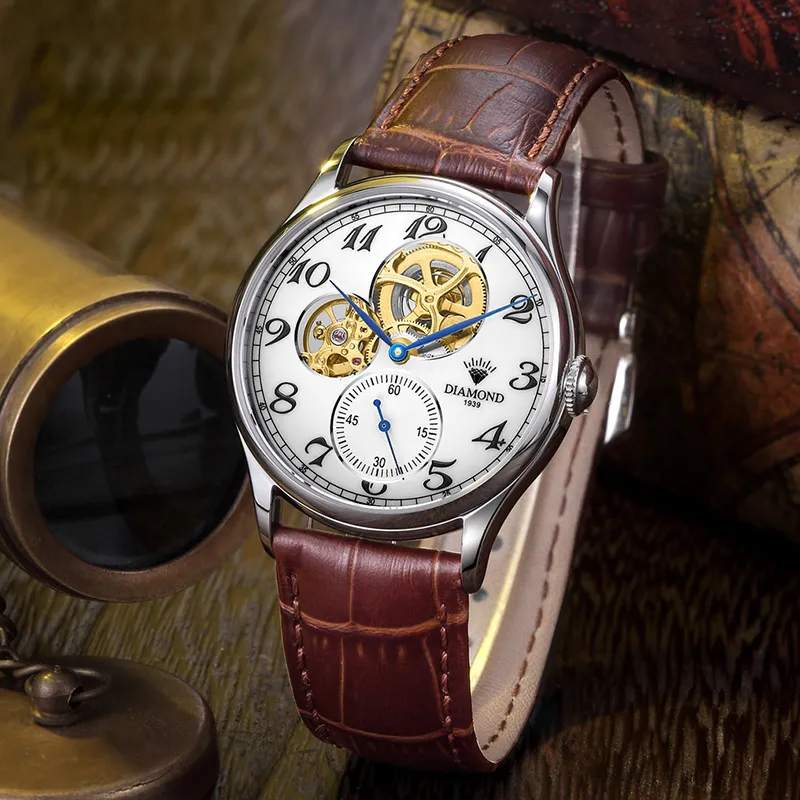 Diamond Automatic/Manual Mechanical Movement Men's Watches White Dial-10