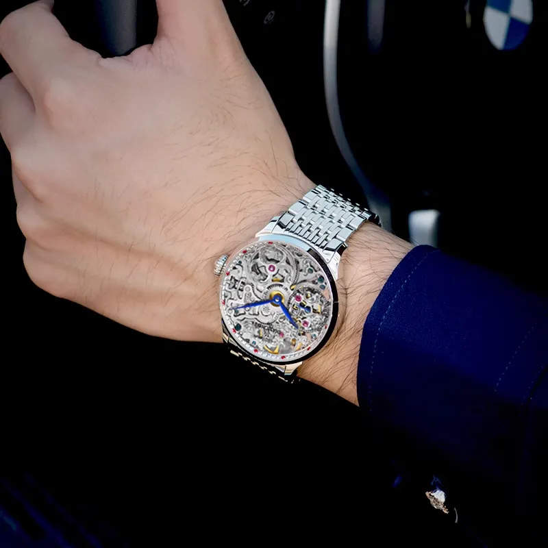 Diamond Manual Mechanical Movement Men's Watches Cut-Out Dial-6