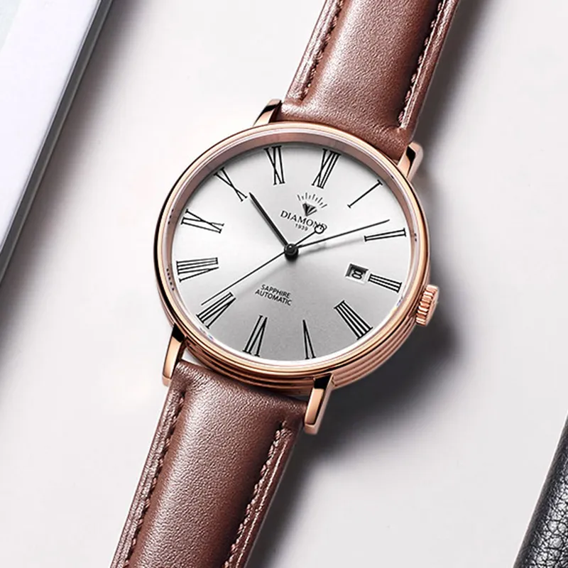 Diamond Automatic Mechanical Movement Watch Men's Watches Silver Dial-6