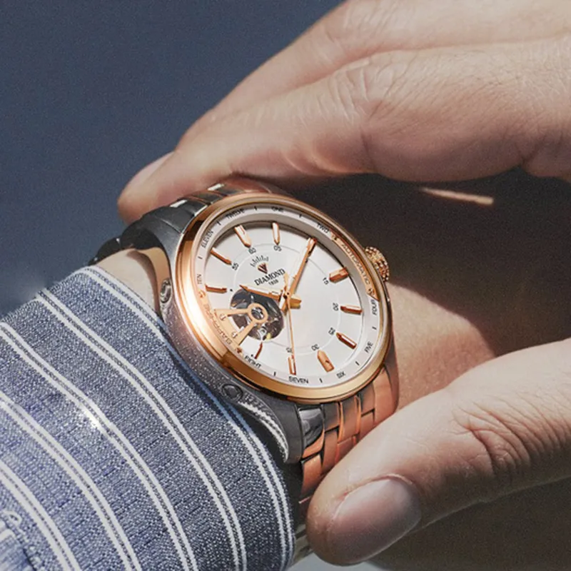 Diamond Automatic/Manual Mechanical Movement Men's Watches White Dial-4