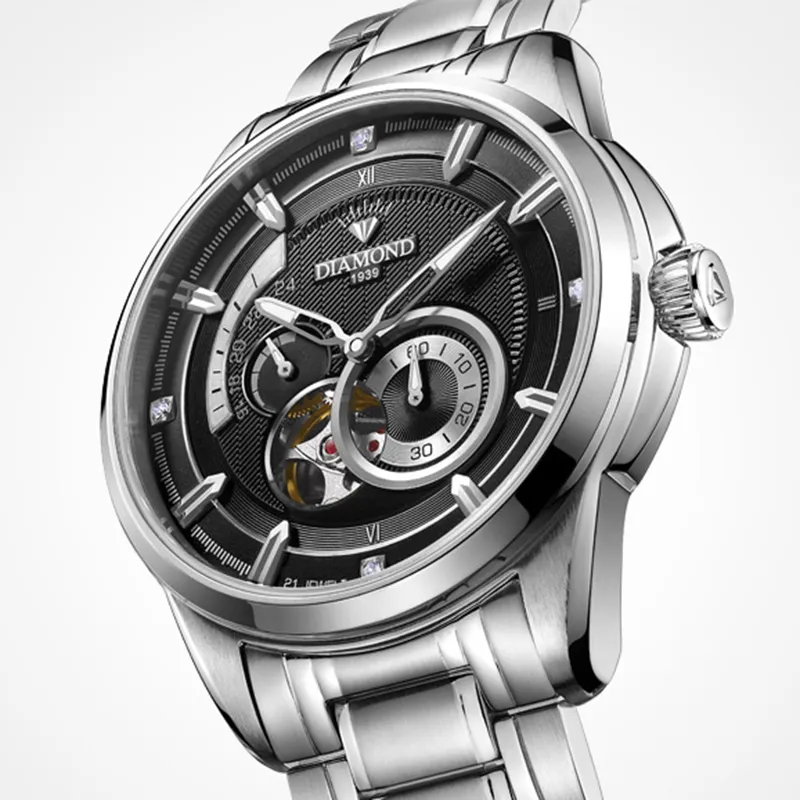 Diamond Automatic Mechanical Movement Watch Men's Watches White Dial-11