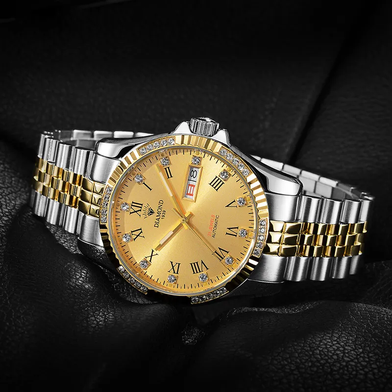 Diamond Automatic Mechanical Movement Watch Men's Watches Gold Dial-27