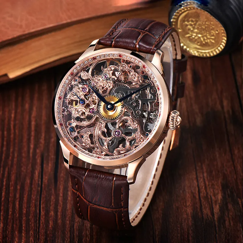 Diamond Manual Mechanical Movement Men's Watches Cut-Out Dial-2