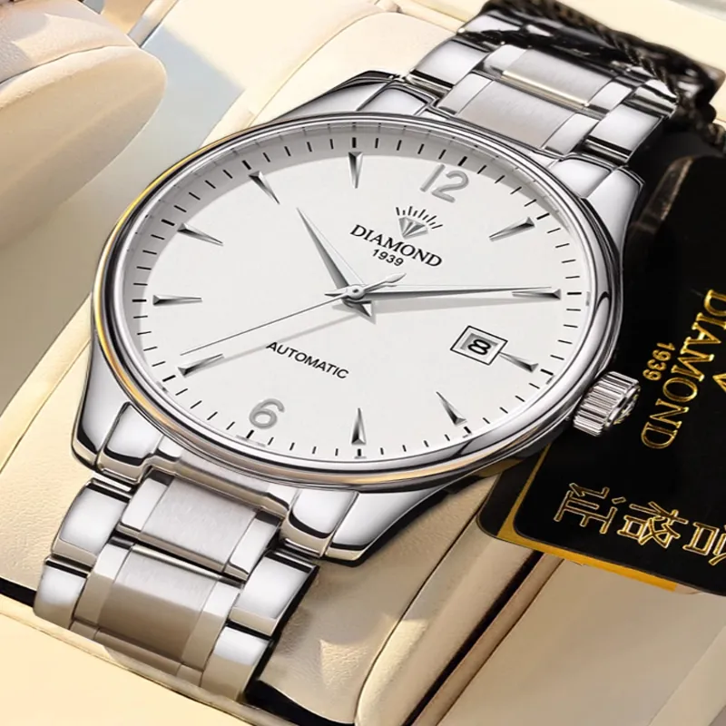 Diamond Automatic Mechanical Movement Watch Men's Watches White Dial-5