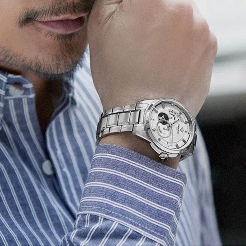 Diamond Automatic Mechanical Movement Watch Men's Watches White Dial-3