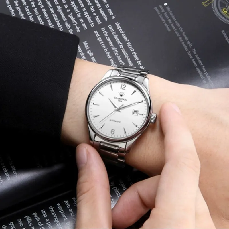 Diamond Automatic Mechanical Movement Watch Men's Watches White Dial-15