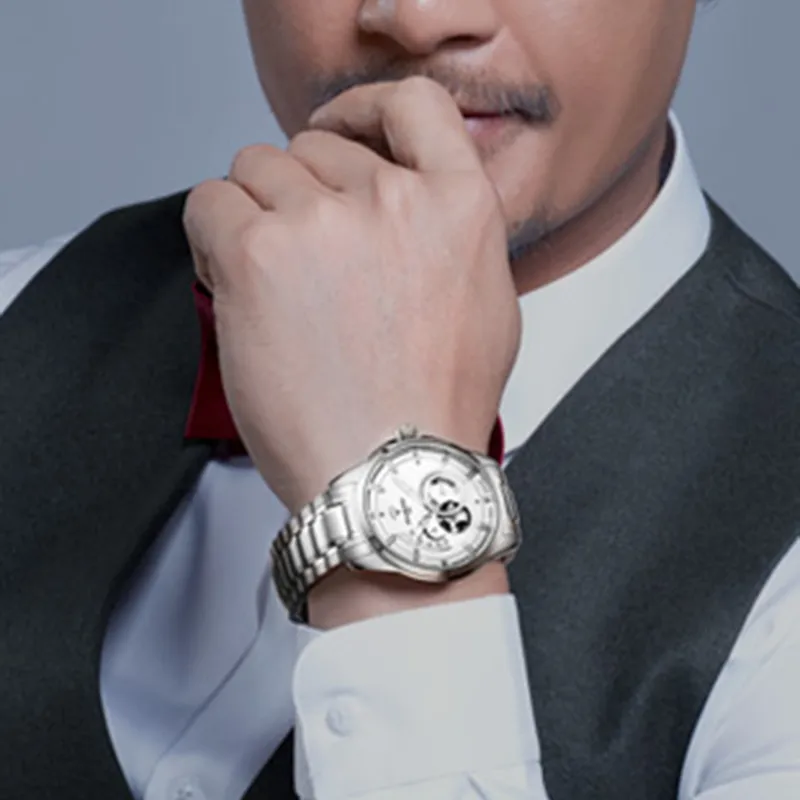 Diamond Automatic Mechanical Movement Watch Men's Watches White Dial-13