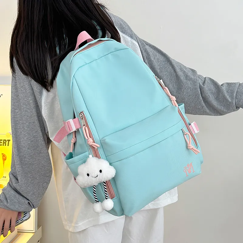 Cwatcun Nylon Backpack Unisex Light Gray/Blue/Yellow/Black-9