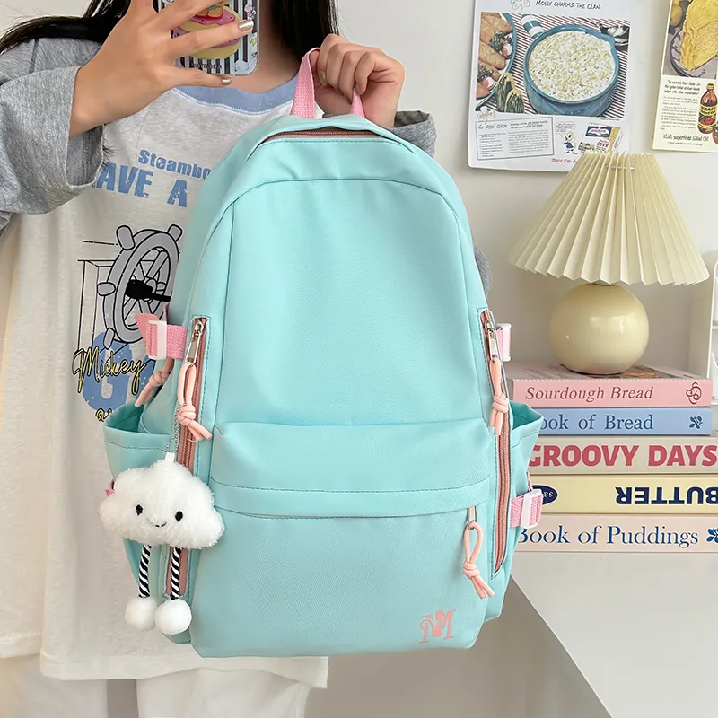 Cwatcun Nylon Backpack Unisex Light Gray/Blue/Yellow/Black-7