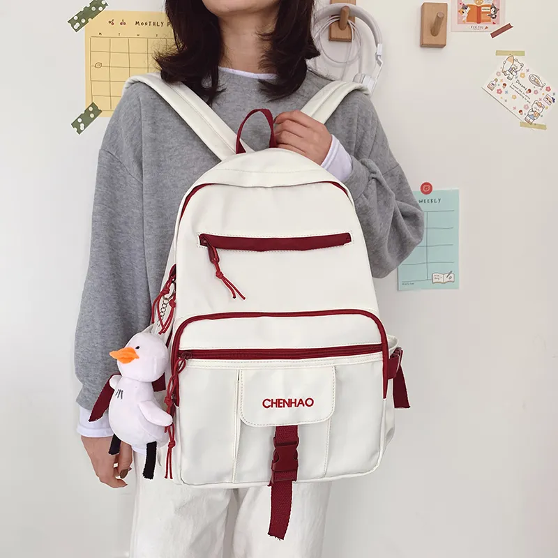 Cwatcun Nylon Backpack Unisex White/Red/Black/Blue-3