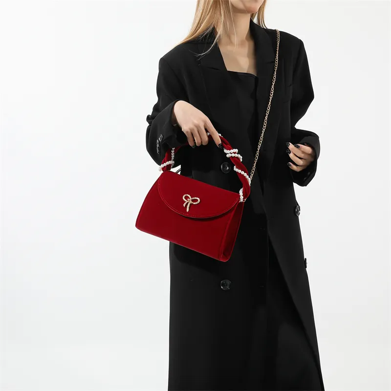 Cwatcun Velour One Shoulder Crossbody Handbag Regular Women's Style 1 Red/Style 2 Red-13