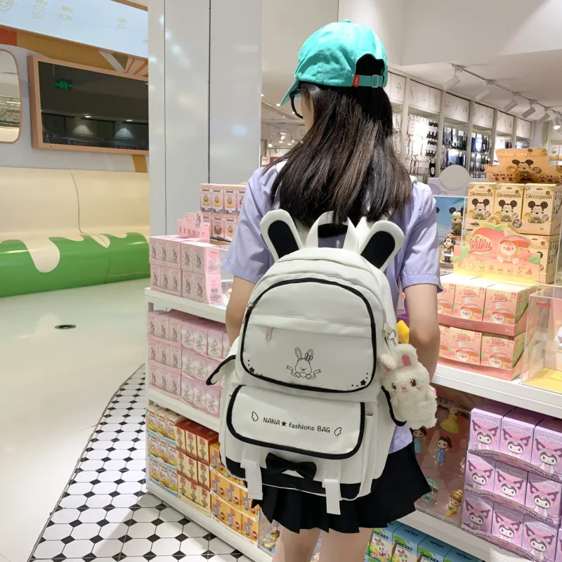 Cwatcun Nylon Backpack Unisex White & Black/White & Pink/White & Brown/White & Blue/Pink-1