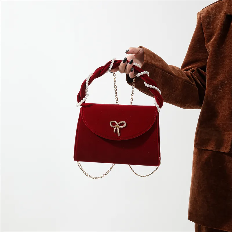 Cwatcun Velour One Shoulder Crossbody Handbag Regular Women's Style 1 Red/Style 2 Red-1