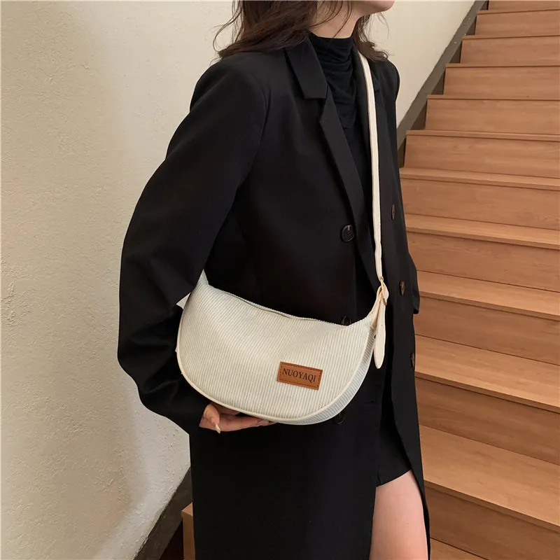 Cwatcun Corduroy Shoulder Bag Regular Women's Black/White/Brown-11