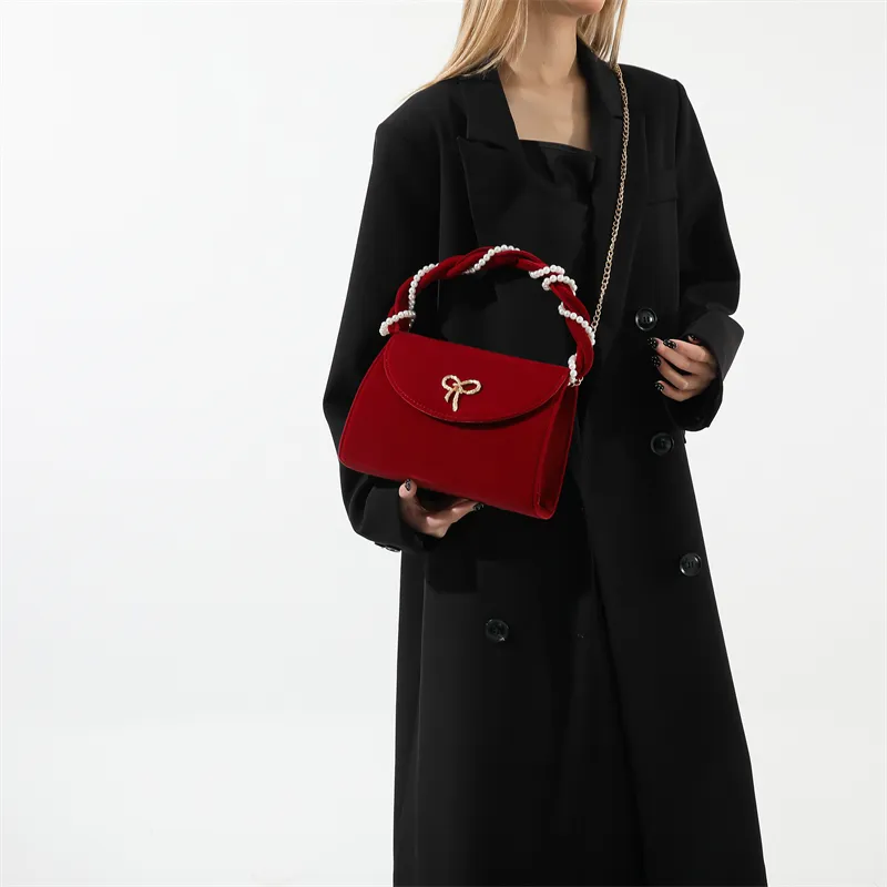 Cwatcun Velour One Shoulder Crossbody Handbag Regular Women's Style 1 Red/Style 2 Red-15