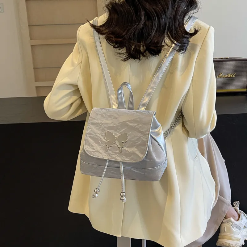 Cwatcun PU Handbag Backpack Regular Women's Ecru/Silver/Green/Blue/Pink/Black-13