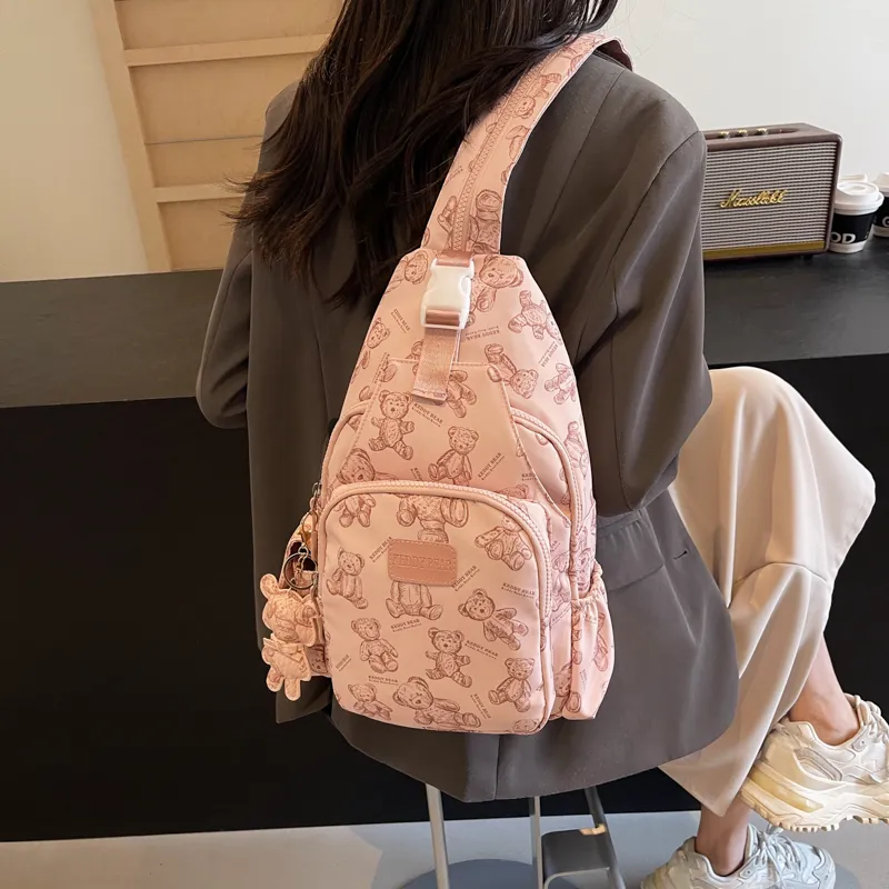 Cwatcun Nylon One Shoulder Double Shoulder Crossbody Bag Women's Pink/Ecru/Black-4