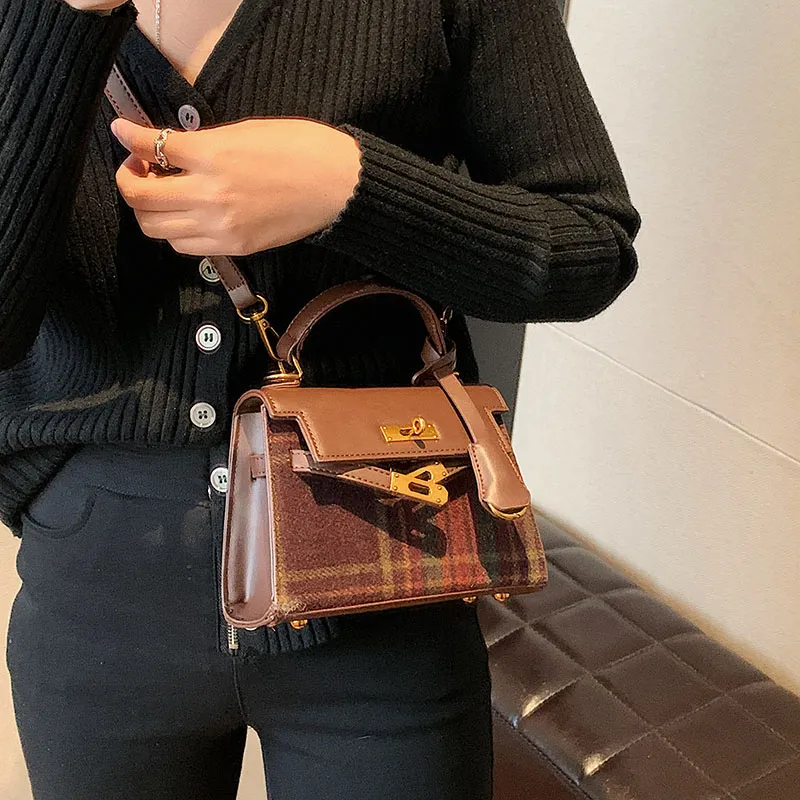 Rainbow Girl PU Square Bag, Handbag, Crossbody Bag, Shoulder Bag Regular Women's Red Plaid/Green Plaid Child-10