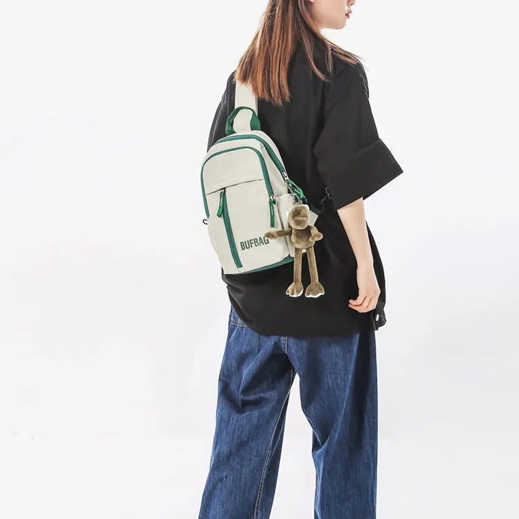 Rainbow Girl Nylon Shoulder Bag Regular Unisex White Green/White Red/Pure Green/Black-2
