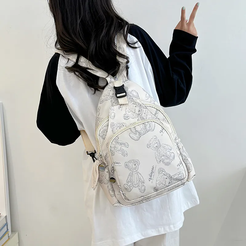 Cwatcun Nylon Backpack Unisex White/Green/Purple/Pink-4