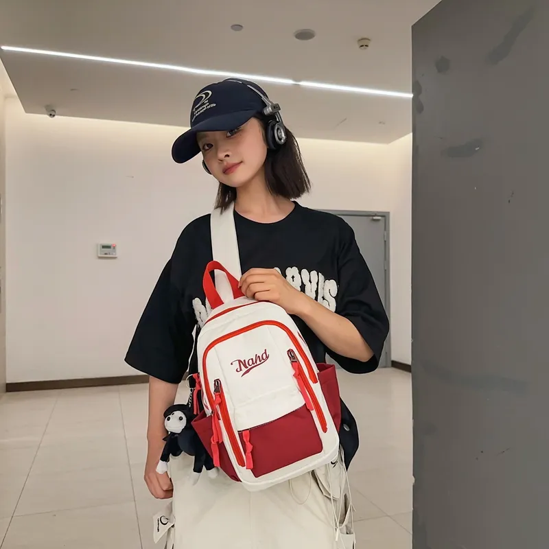 PULUWIRR Nylon Sling Bag Unisex Black/Khaki/White Red/White Green/White Blue-8