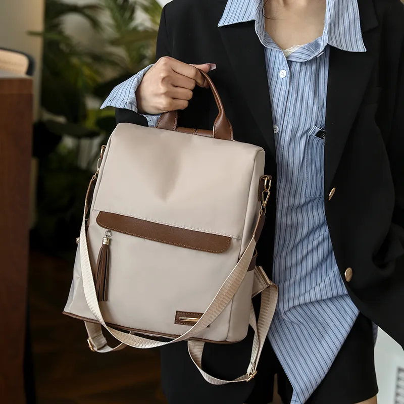 Cwatcun Nylon Carry Backpack Regular Unisex Brown/Black/Ecru-13
