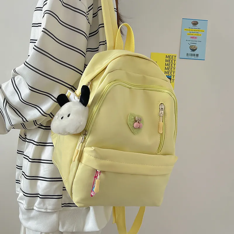 Cwatcun Nylon Backpack Women's Ecru/Black/Pink/Light Yellow/Light Green-15