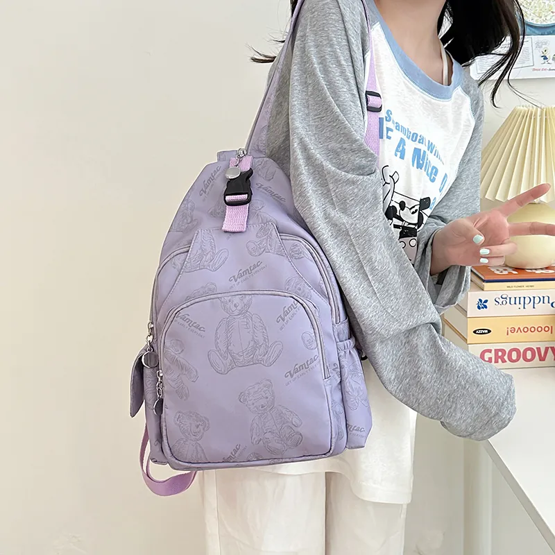 Cwatcun Nylon Backpack Unisex White/Green/Purple/Pink-15