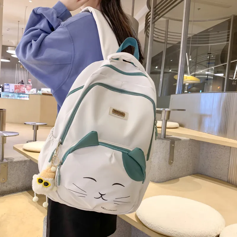 Cwatcun Nylon Backpack Unisex Blue/Pink/White/Black-3