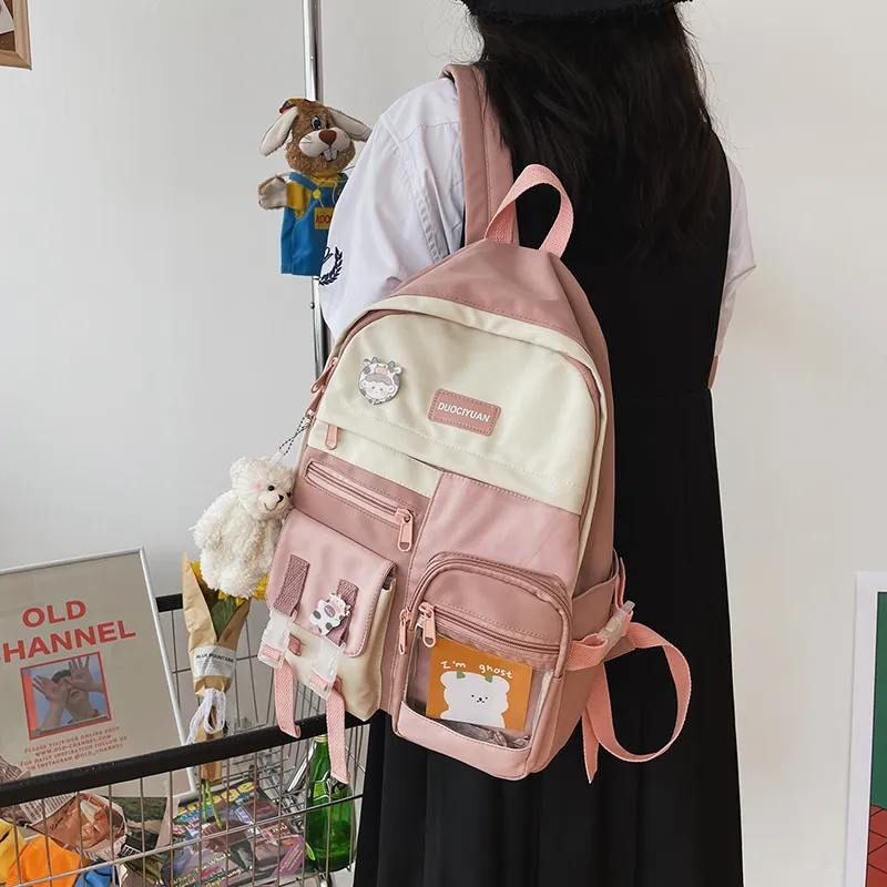 Rainbow Girl Polyester Backpack Regular Women's Blue/Pink-8