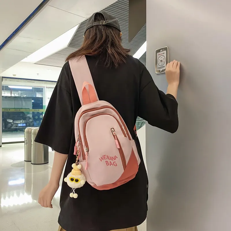 Rainbow Girl Nylon Sling Bag Regular Unisex Black/White Gray/Pink/Gray/White Red-8
