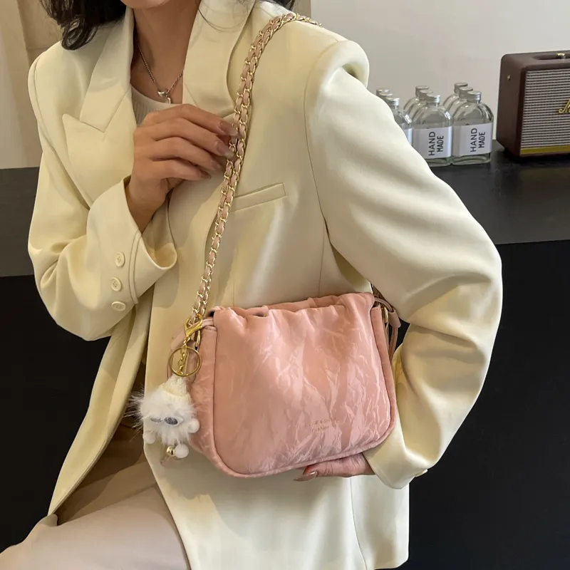 Cwatcun PU Shoulder Bag Regular Women's Pink/Black/Ecru/Green-4