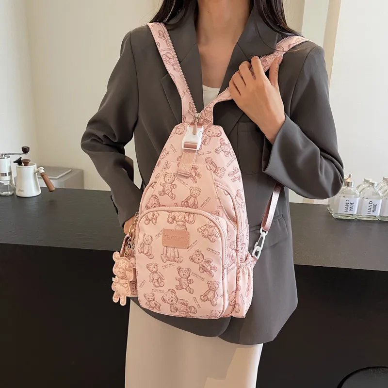 Cwatcun Nylon One Shoulder Double Shoulder Crossbody Bag Women's Pink/Ecru/Black-2