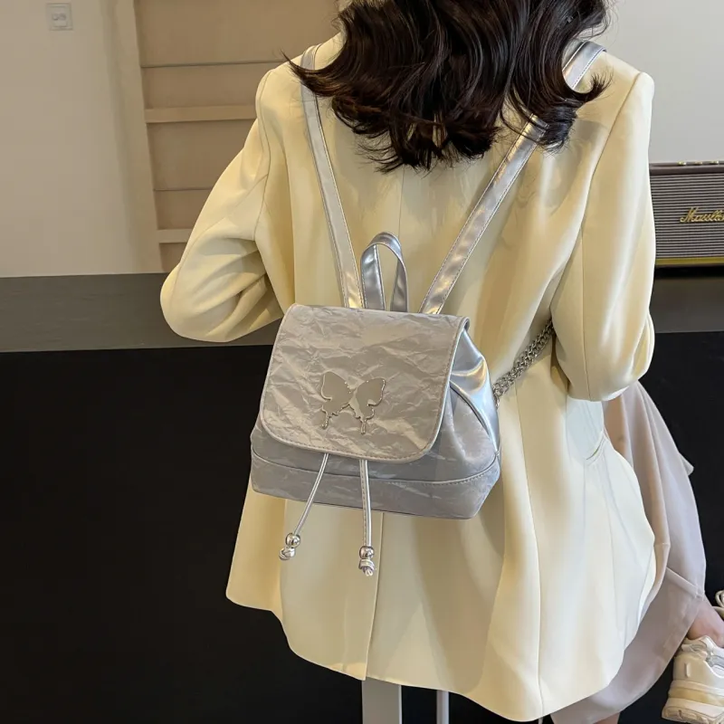Cwatcun PU Handbag Backpack Regular Women's Ecru/Silver/Green/Blue/Pink/Black-14