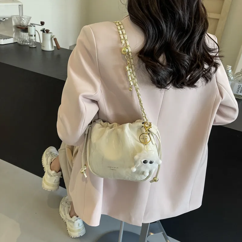 Cwatcun PU Shoulder Bag Regular Women's Pink/Black/Ecru/Green-14