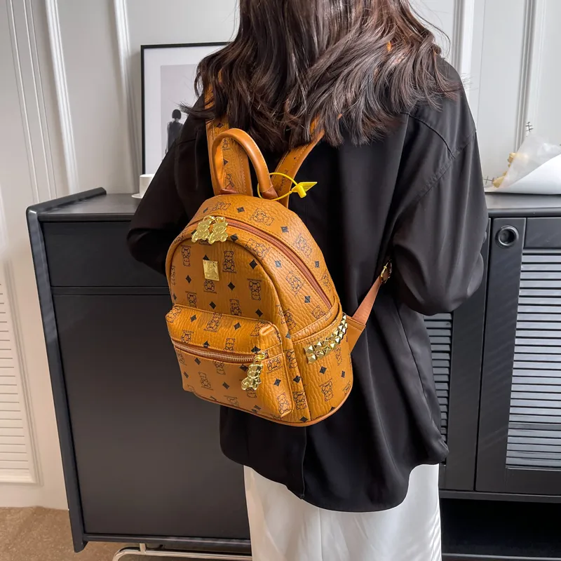 Cwatcun PU Backpack Regular Women's Brown/Pink/Ecru/Black-2