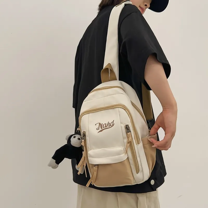 PULUWIRR Nylon Sling Bag Unisex Black/Khaki/White Red/White Green/White Blue-5