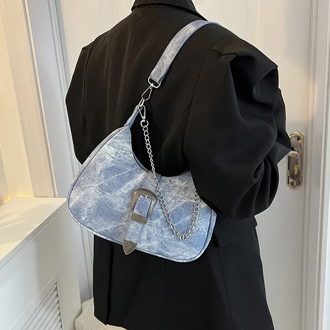 Cwatcun PU Shoulder Bag Crossbody Bag Regular Women's Blue/Gray-5