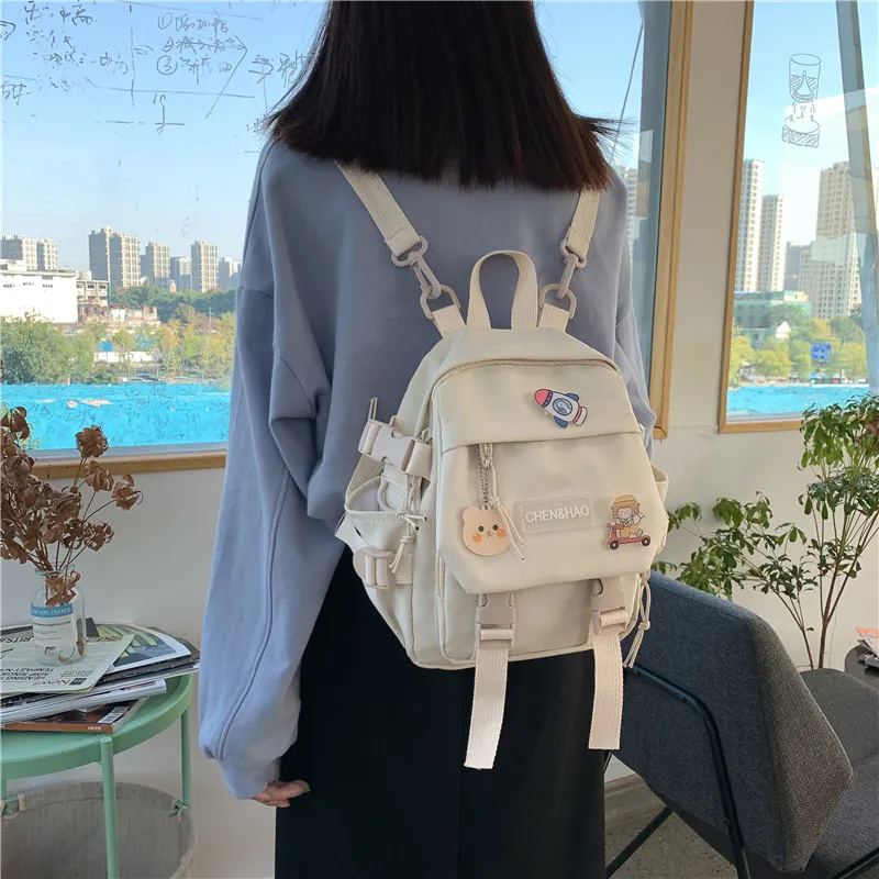 Cwatcun Nylon Backpack Regular Unisex White/Blue/Black/Pink-5