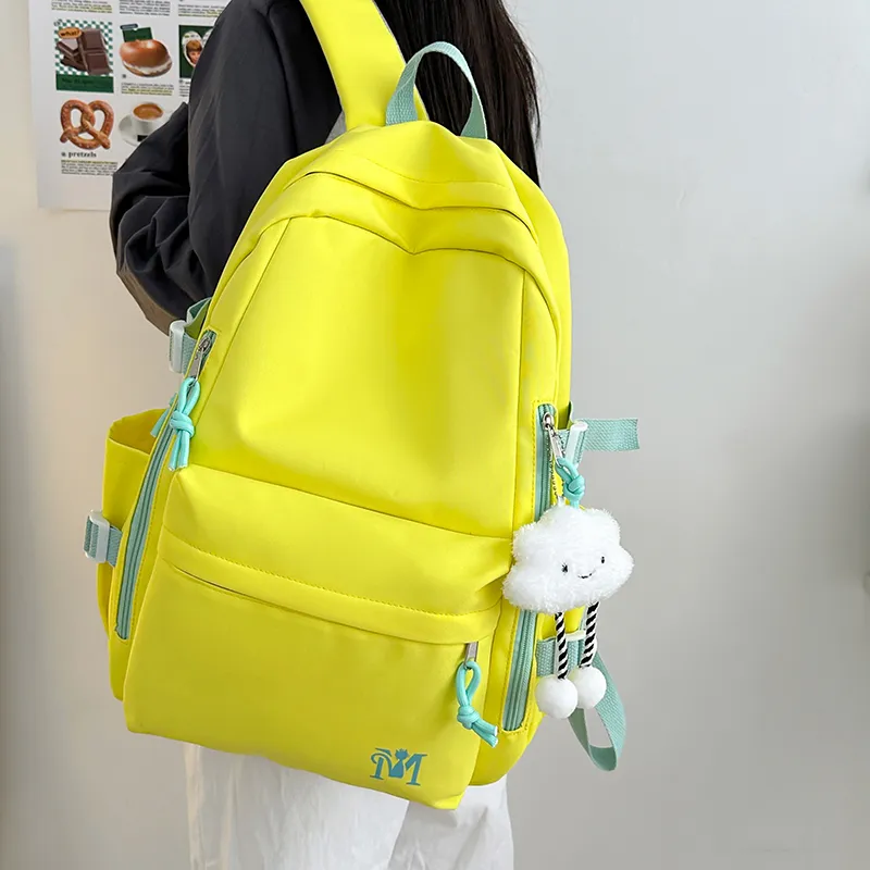 Cwatcun Nylon Backpack Unisex Light Gray/Blue/Yellow/Black-12