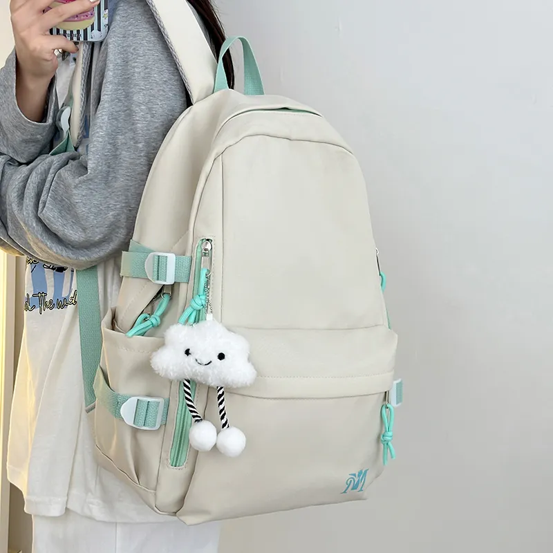 Cwatcun Nylon Backpack Unisex Light Gray/Blue/Yellow/Black-4
