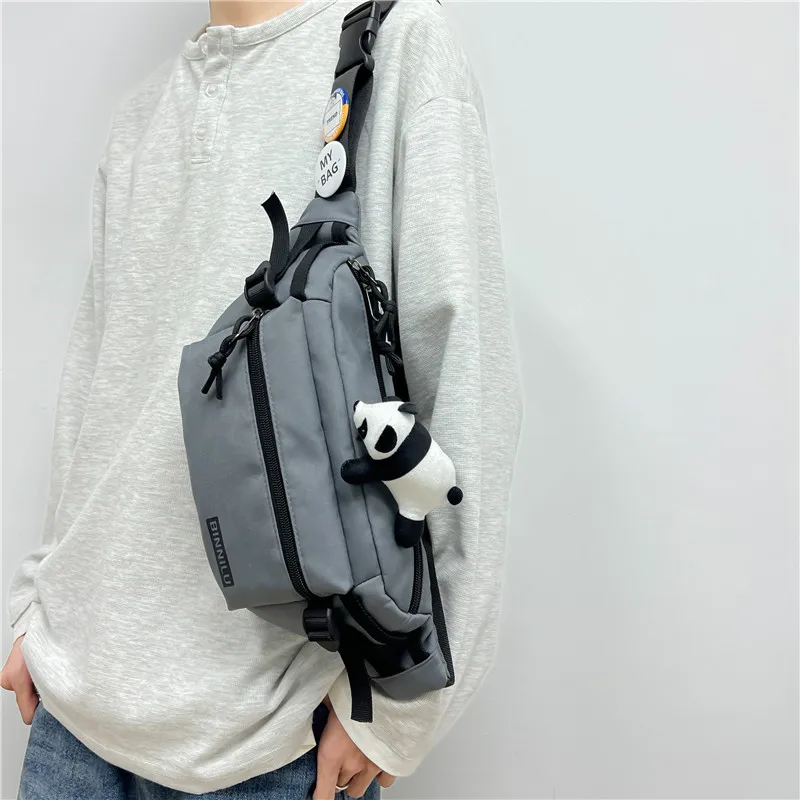Cwatcun Nylon Sling Bag Regular Unisex White/Light Brown/Gray/Black-12
